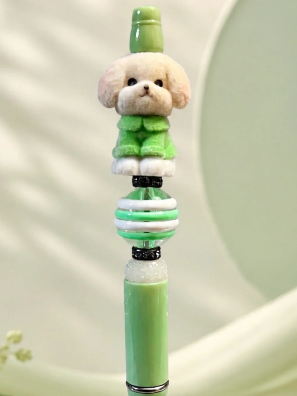 Mint Green Puppy Decorative Beaded Pen
